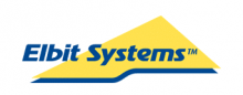 Elbit Systems logo with blue text and a yellow geometric shape in the background.