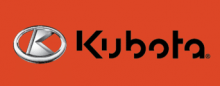 Kubota logo featuring a silver emblem with a stylized "K" next to the word "Kubota" in bold black letters on an orange background.