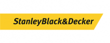Stanley Black & Decker logo featuring black text on a yellow background with a right-slanted edge.